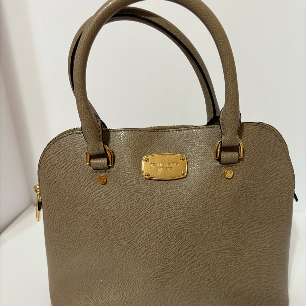 Michael Kors Taupe Satchel with Gold Accents